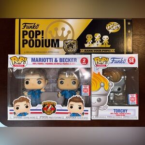 FUNKO POP MARIOTTI & BECKER AND TORCHY FUNKO FUNDAYS 2021 NEW IN BOX WITH PODIUM